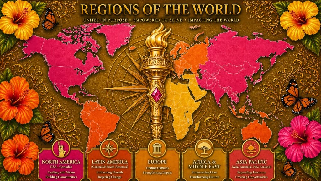 Mu Alpha Rho Regions of the World — international chapter regions including Latin America, Europe, Africa & Middle East, and Asia Pacific