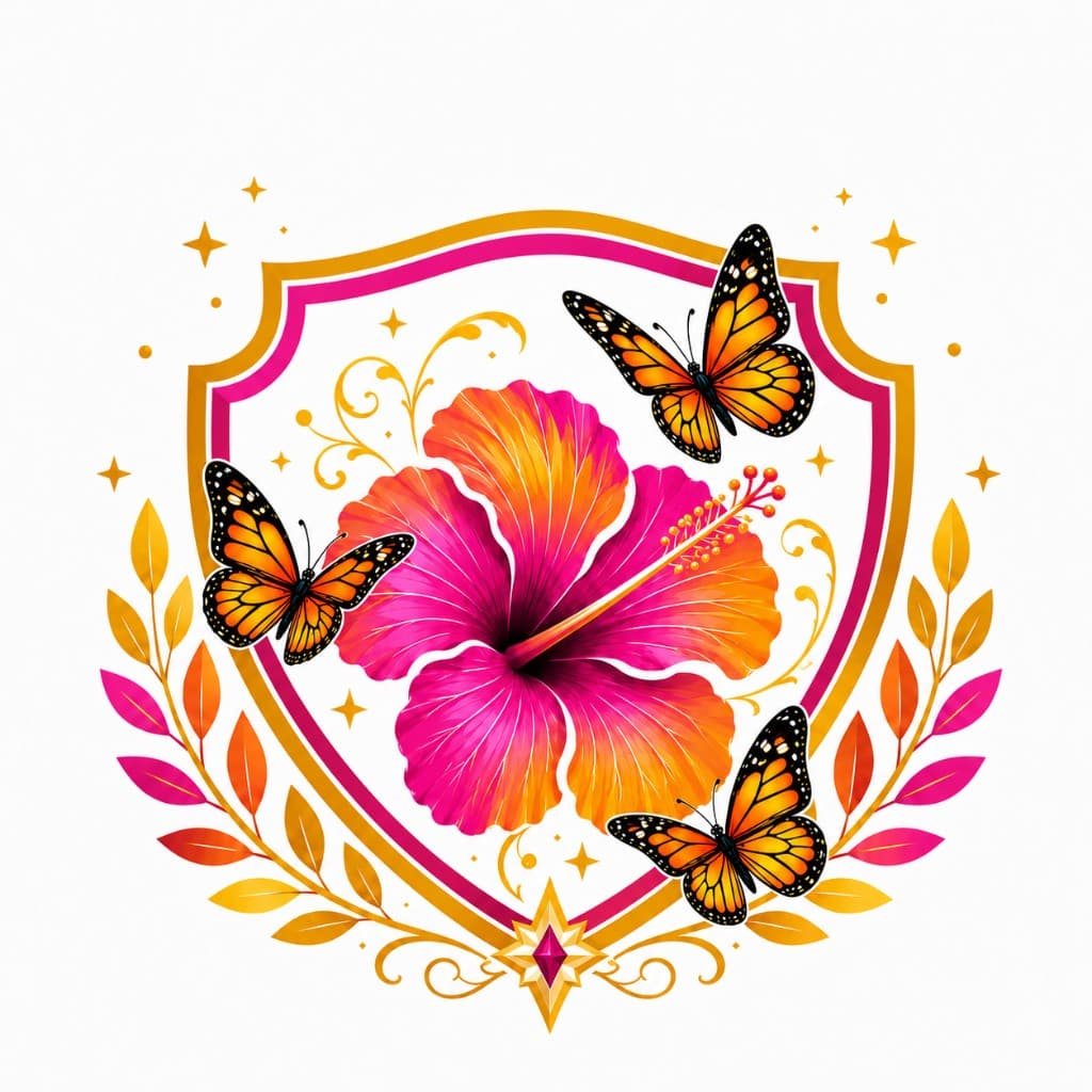 Hibiscus and Monarch butterflies — femininity and transformation from the Mu Alpha Rho crest