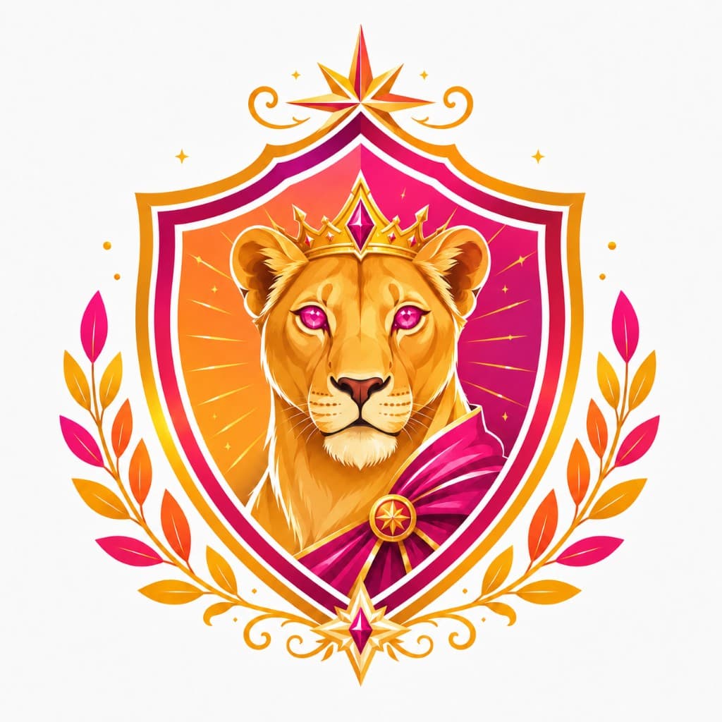 The Lioness with pink eyes — courage and dignified leadership from the Mu Alpha Rho crest