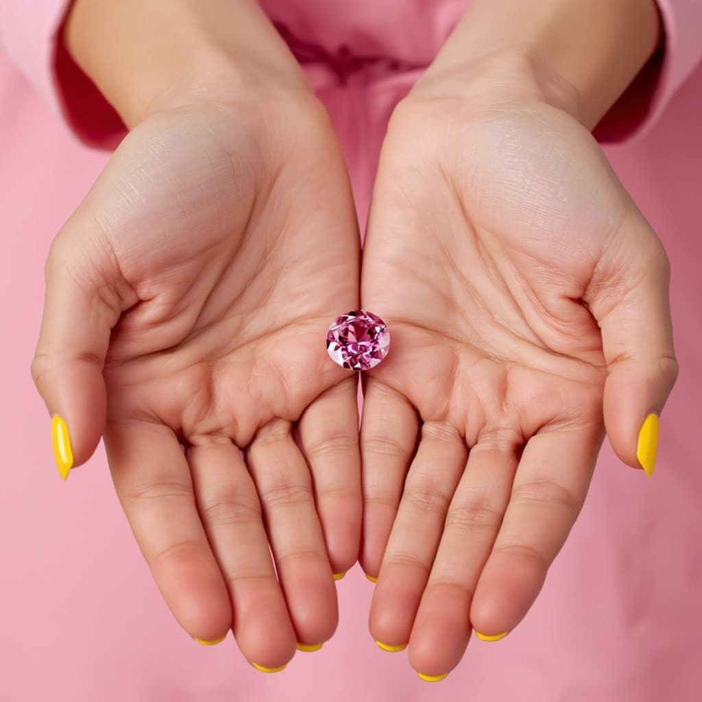 Cupped hands holding a pink diamond — symbolizing the precious gift of generosity and support for our mission