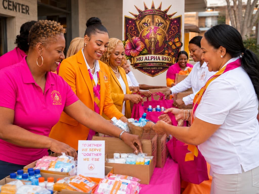 Mu Alpha Rho members serving the community — Together We Serve, Together We Rise