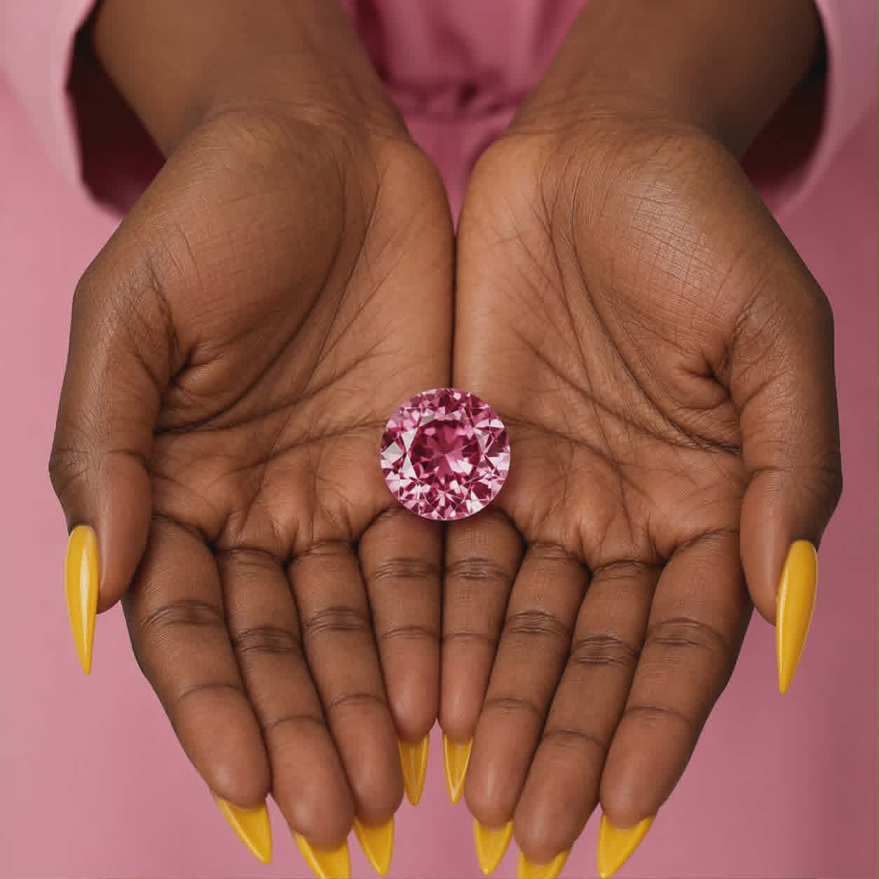 Cupped hands holding a pink diamond — symbolizing the precious gift of generosity and support for our mission